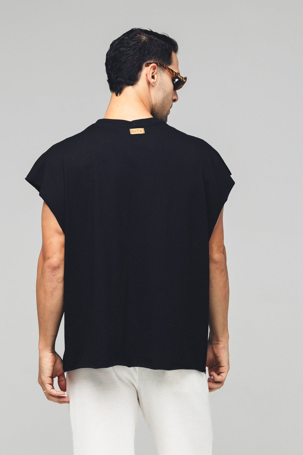 Regata Oversized Coqueiro Crochê Preta