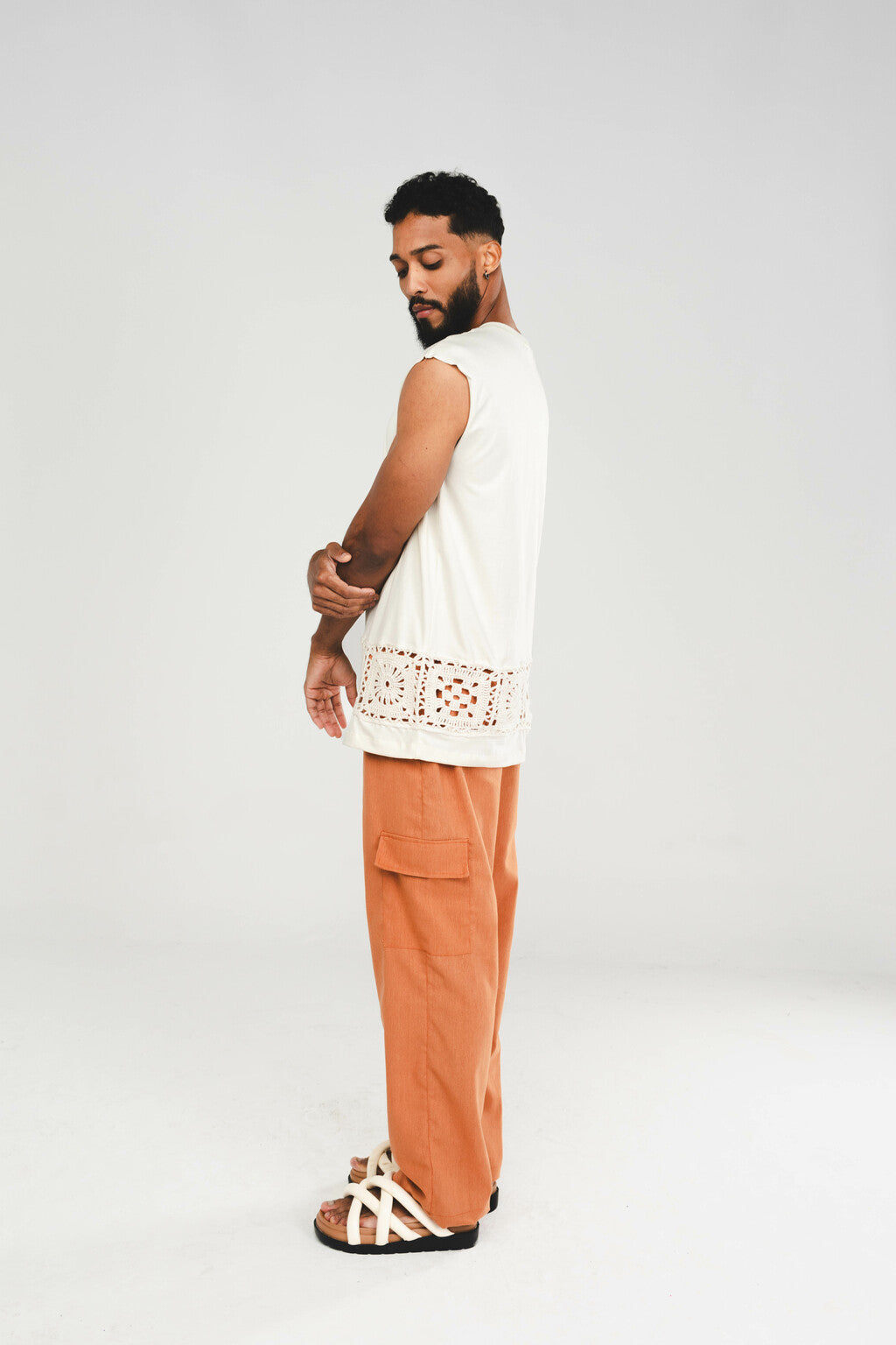 Regata Tela Crochê Off White