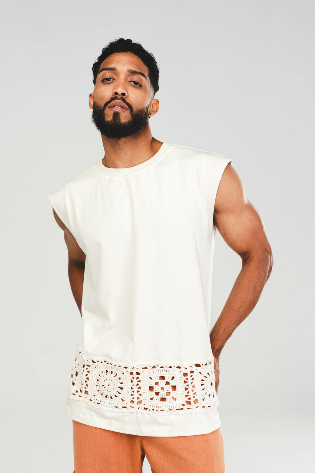 Regata Tela Crochê Off White
