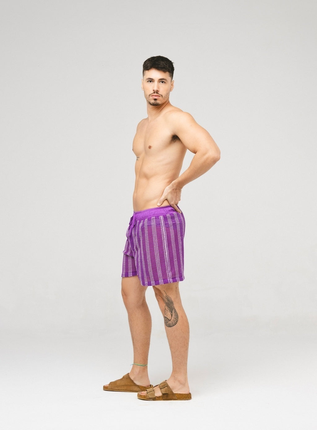 Short Com Textura Listras Roxo
