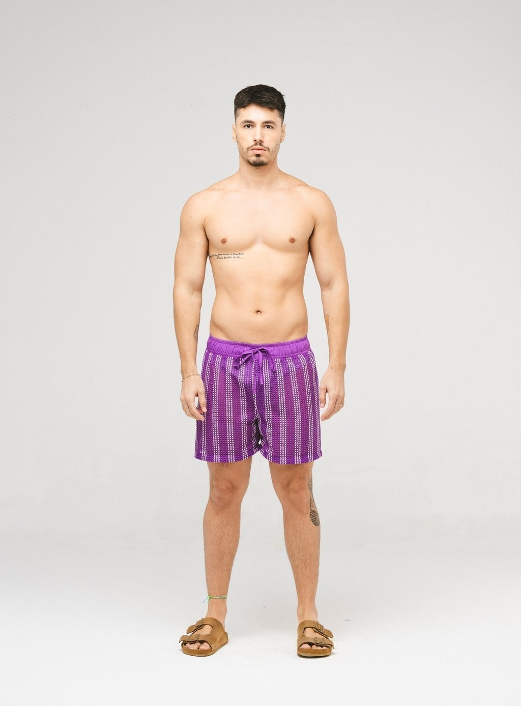 Short Com Textura Listras Roxo