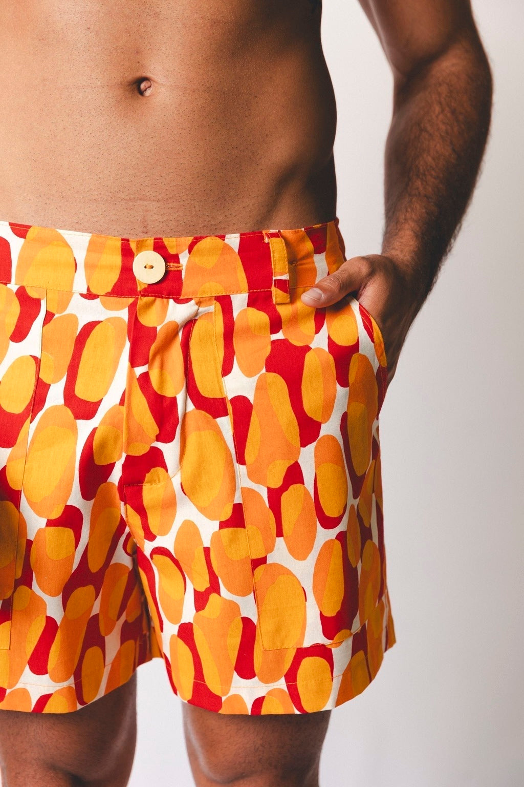 Short Linho Bolsão Tropical Laranja