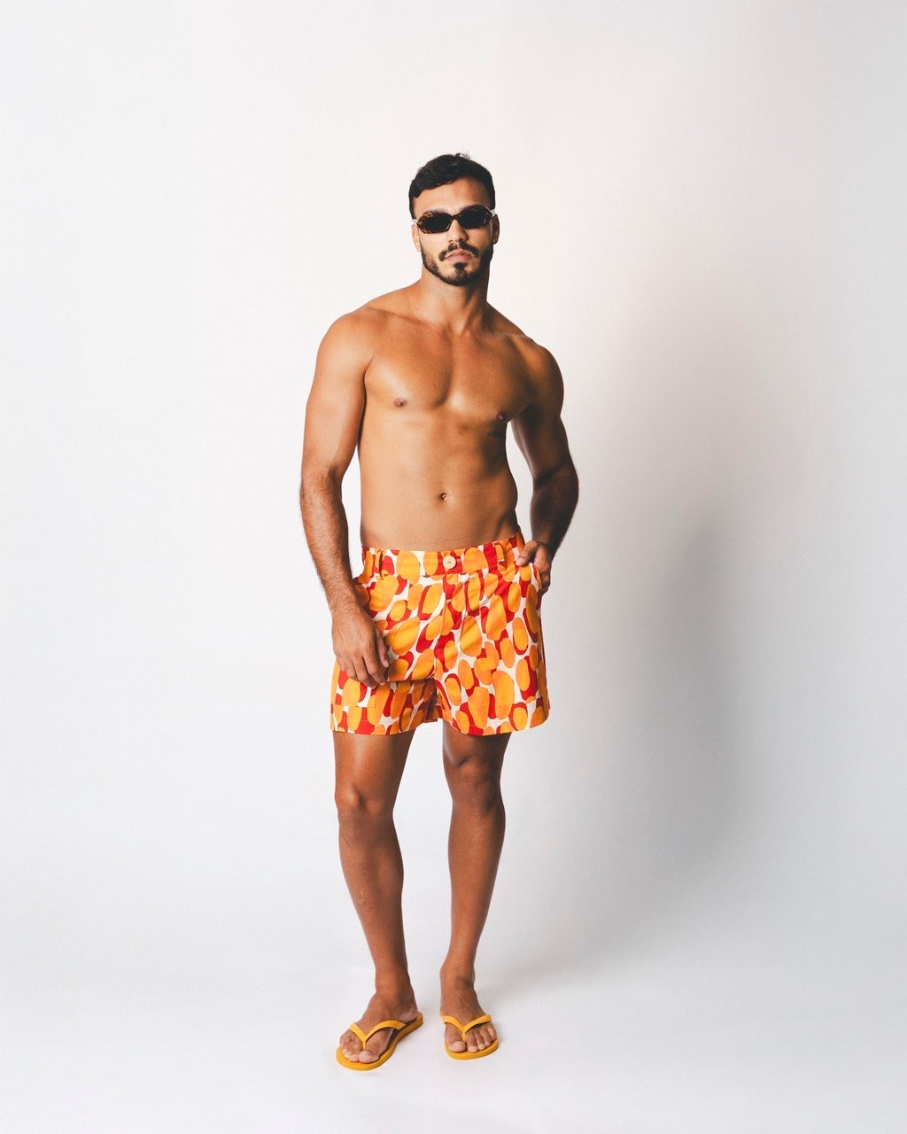 Short Linho Bolsão Tropical Laranja