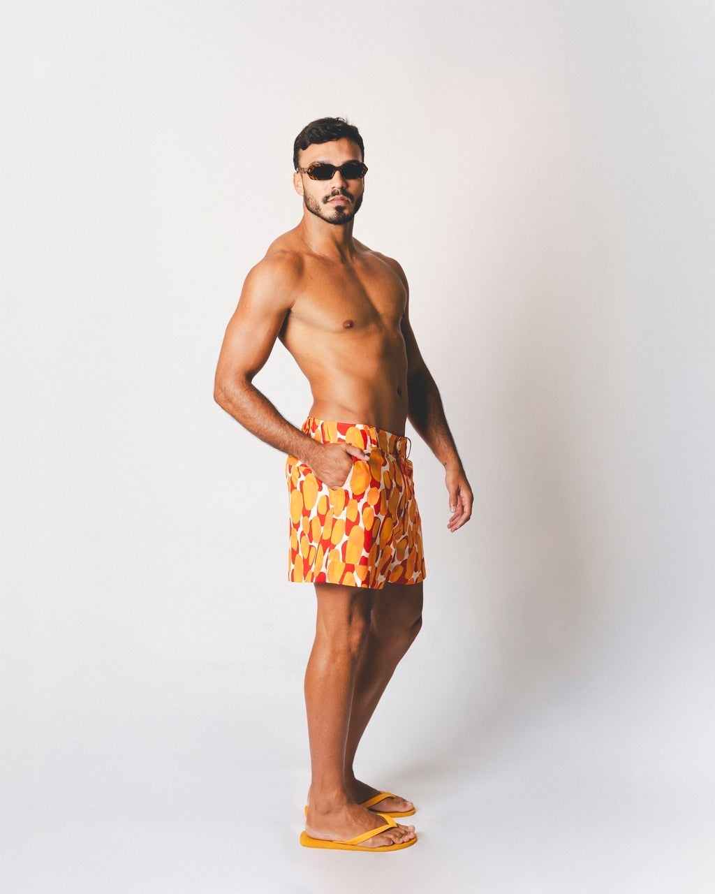 Short Linho Bolsão Tropical Laranja