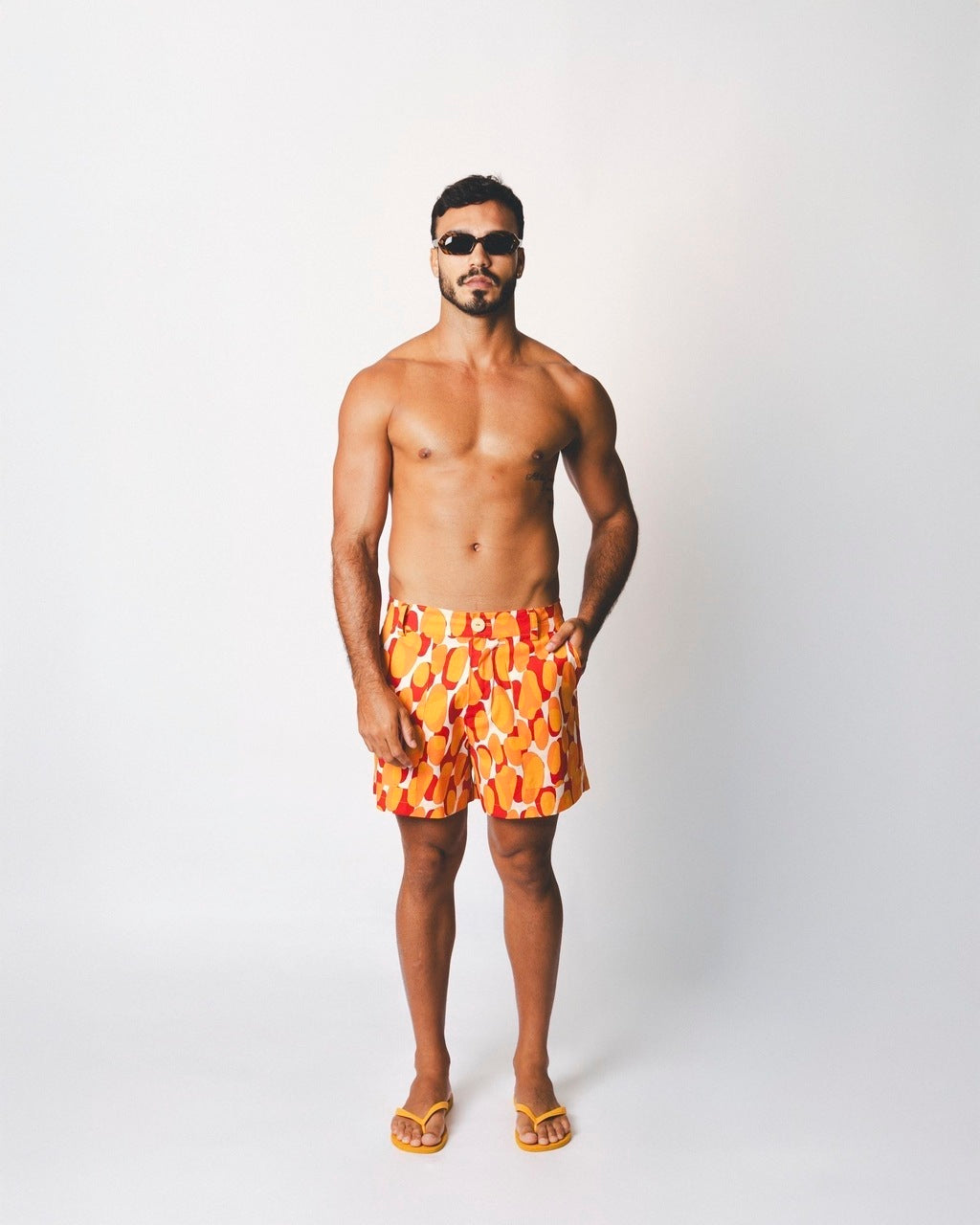Short Linho Bolsão Tropical Laranja