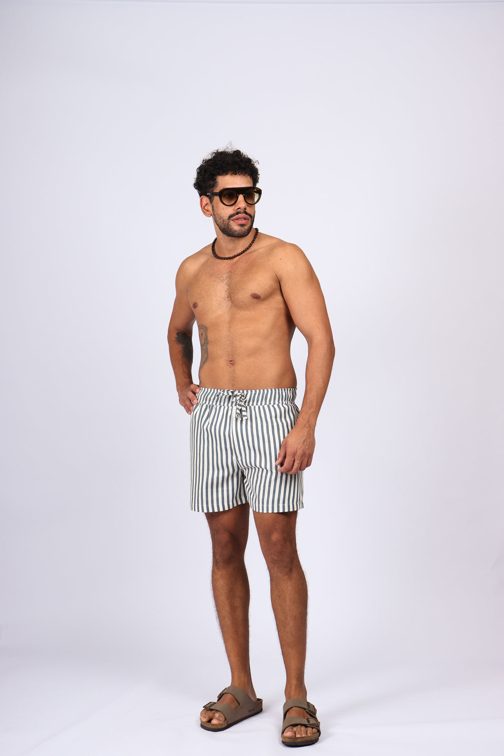 Short Linho Listras Azul