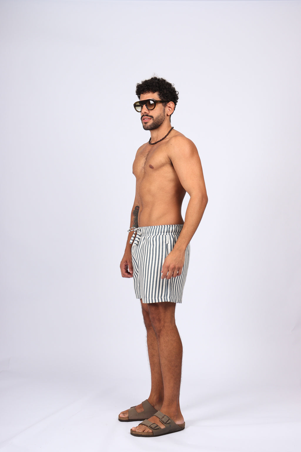 Short Linho Listras Azul