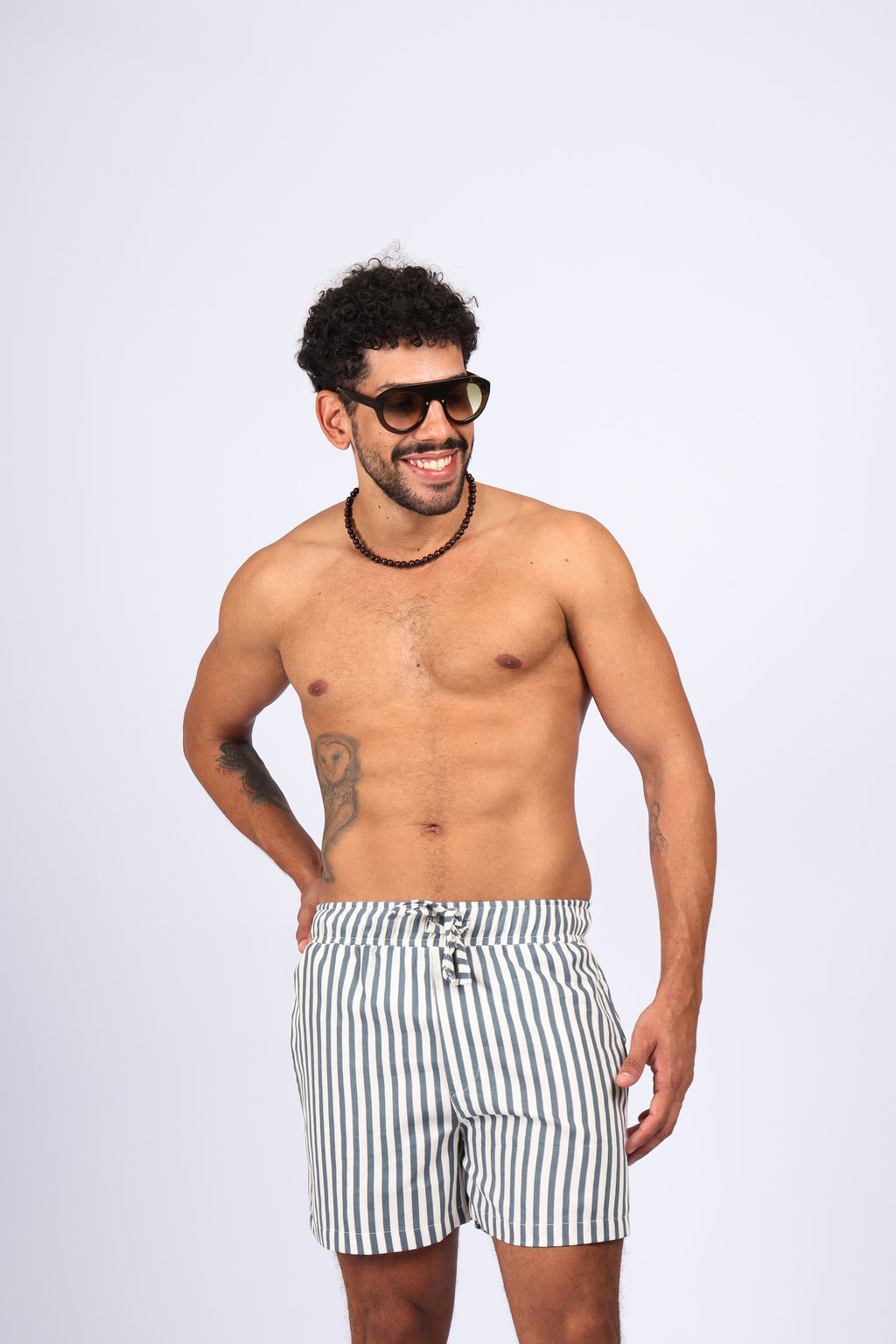Short Linho Listras Azul