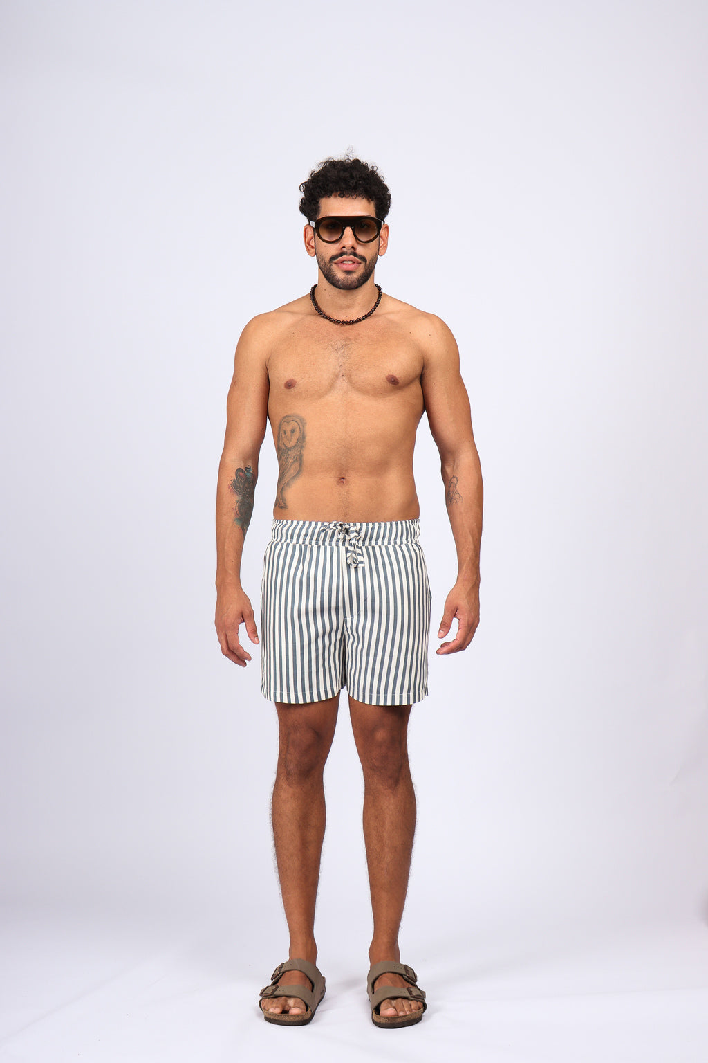 Short Linho Listras Azul