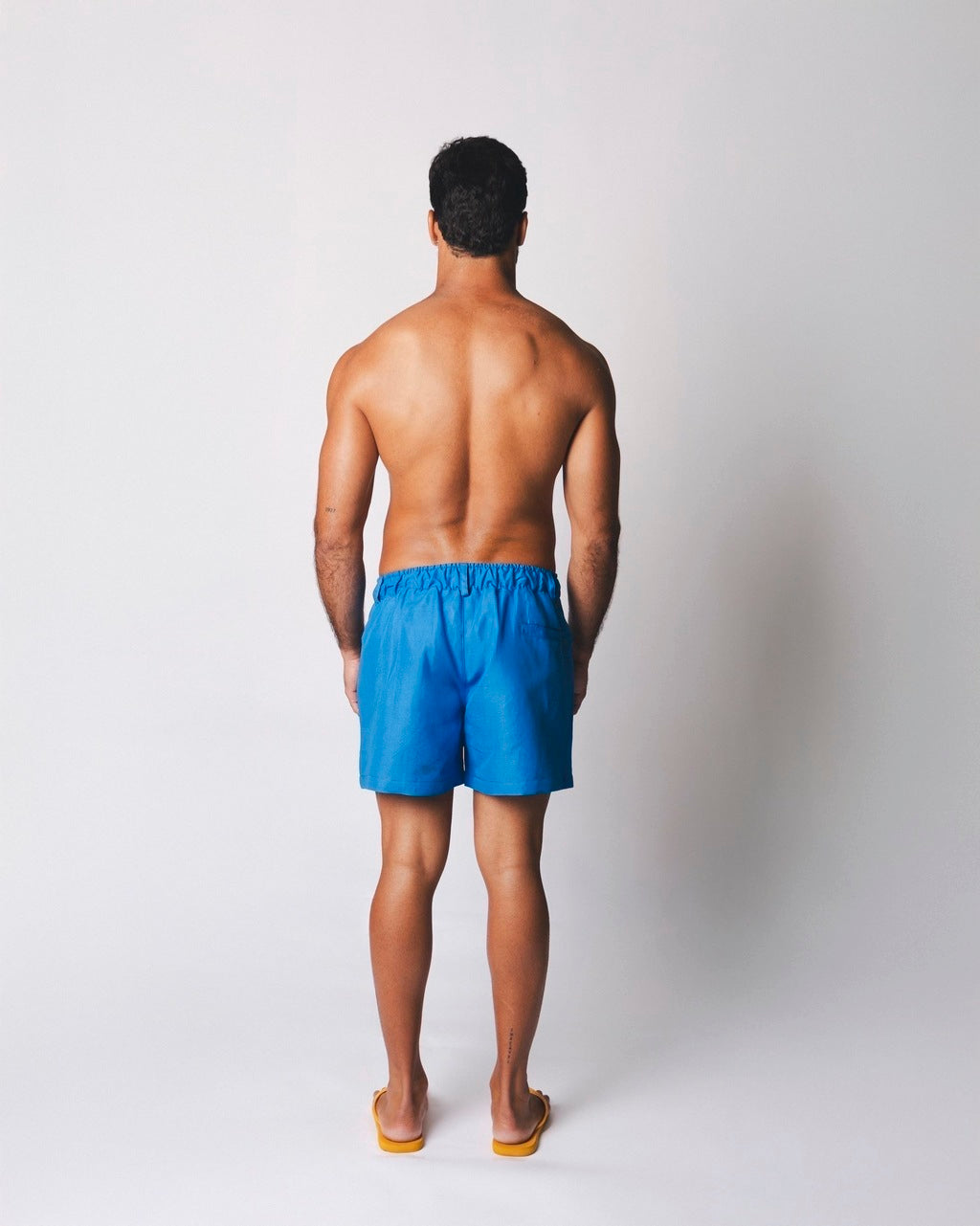 Short Linho Pregas Azul