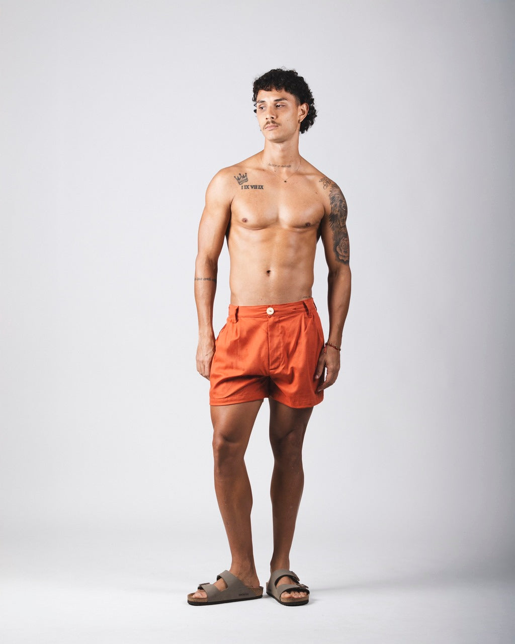 Short Linho Pregas Terracota