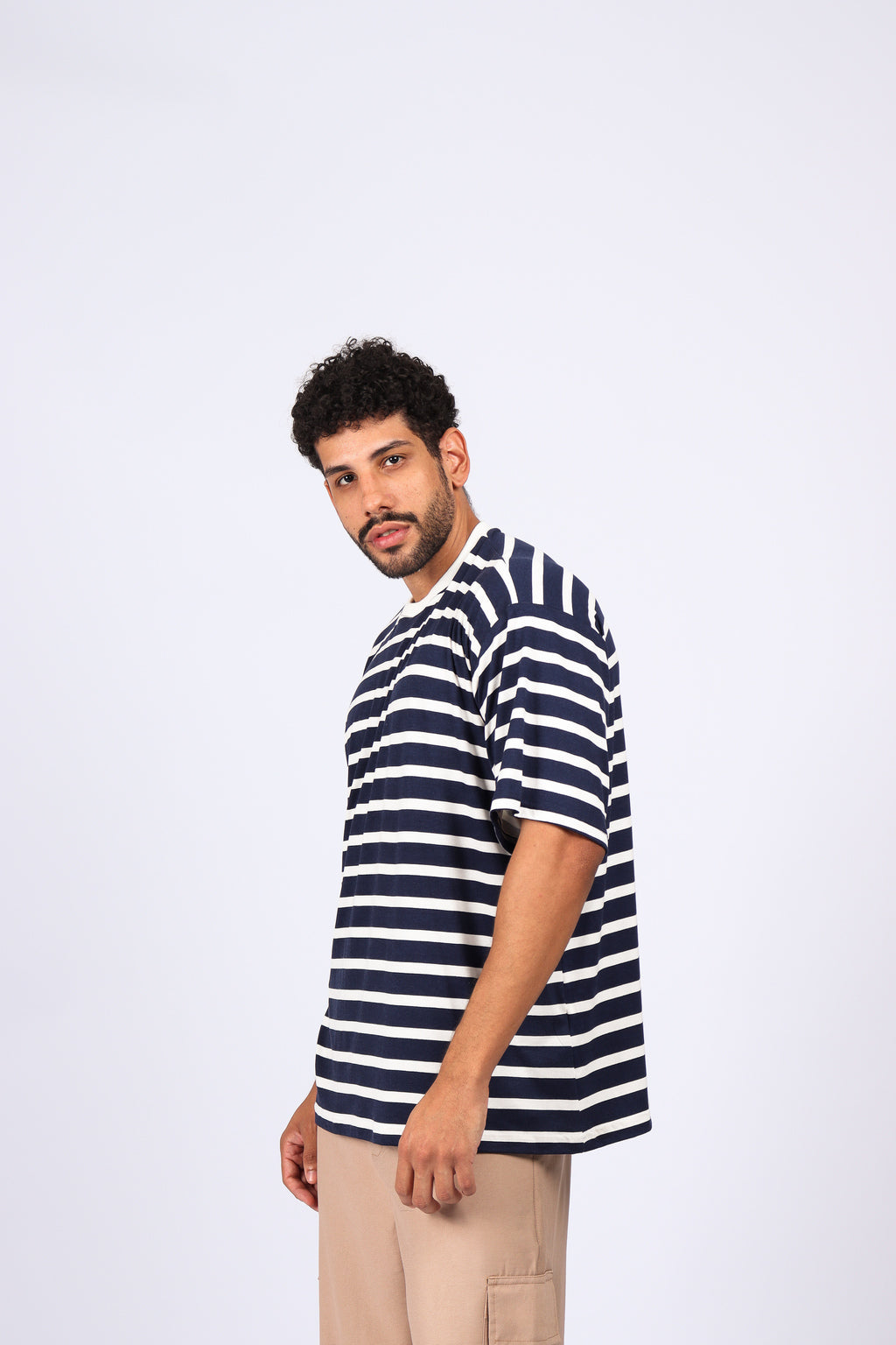 T-Shirt Over Listras Azul Marinho