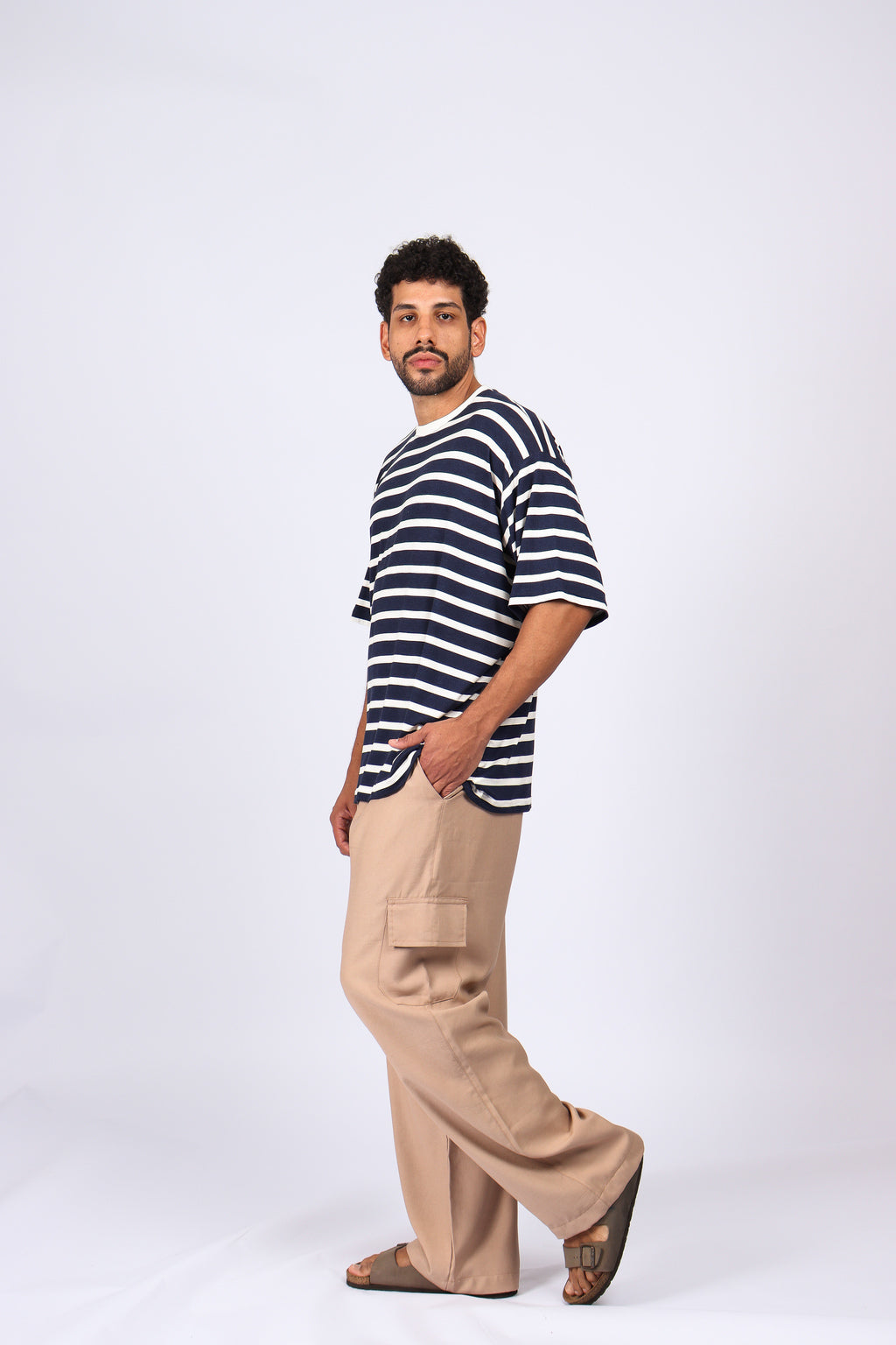 T-Shirt Over Listras Azul Marinho